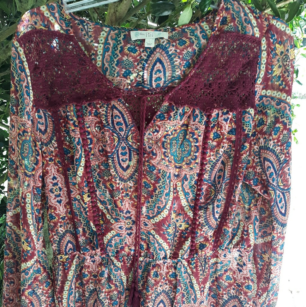 HIPPIE BOHO ETHNIC FALL COLOR LS PEASANT BLOUSE